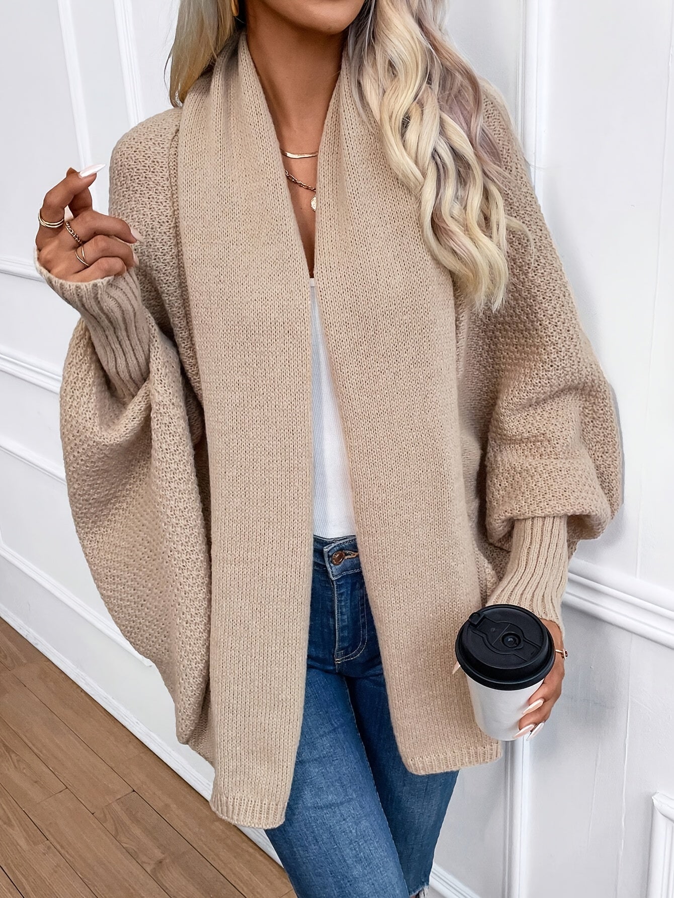 Cardigan ample en maille à manches chauve-souris pour femme