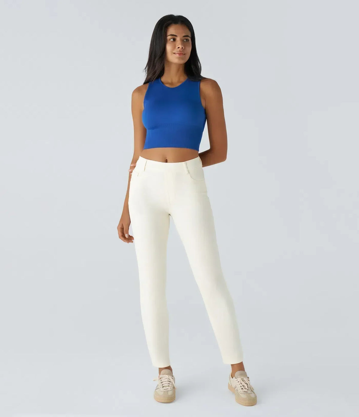Jean droit avec ceinture élastique à enfiler