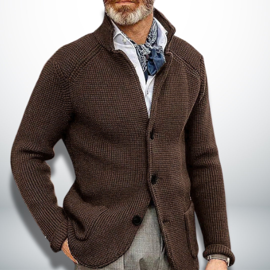 Men's Knitted Stand-Collar Cardigan