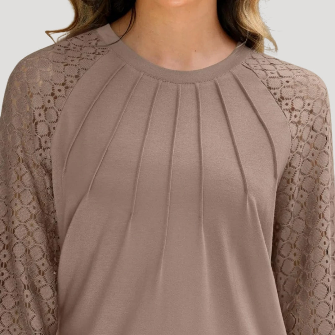 Women's Lace Sleeve Pleated Blouse