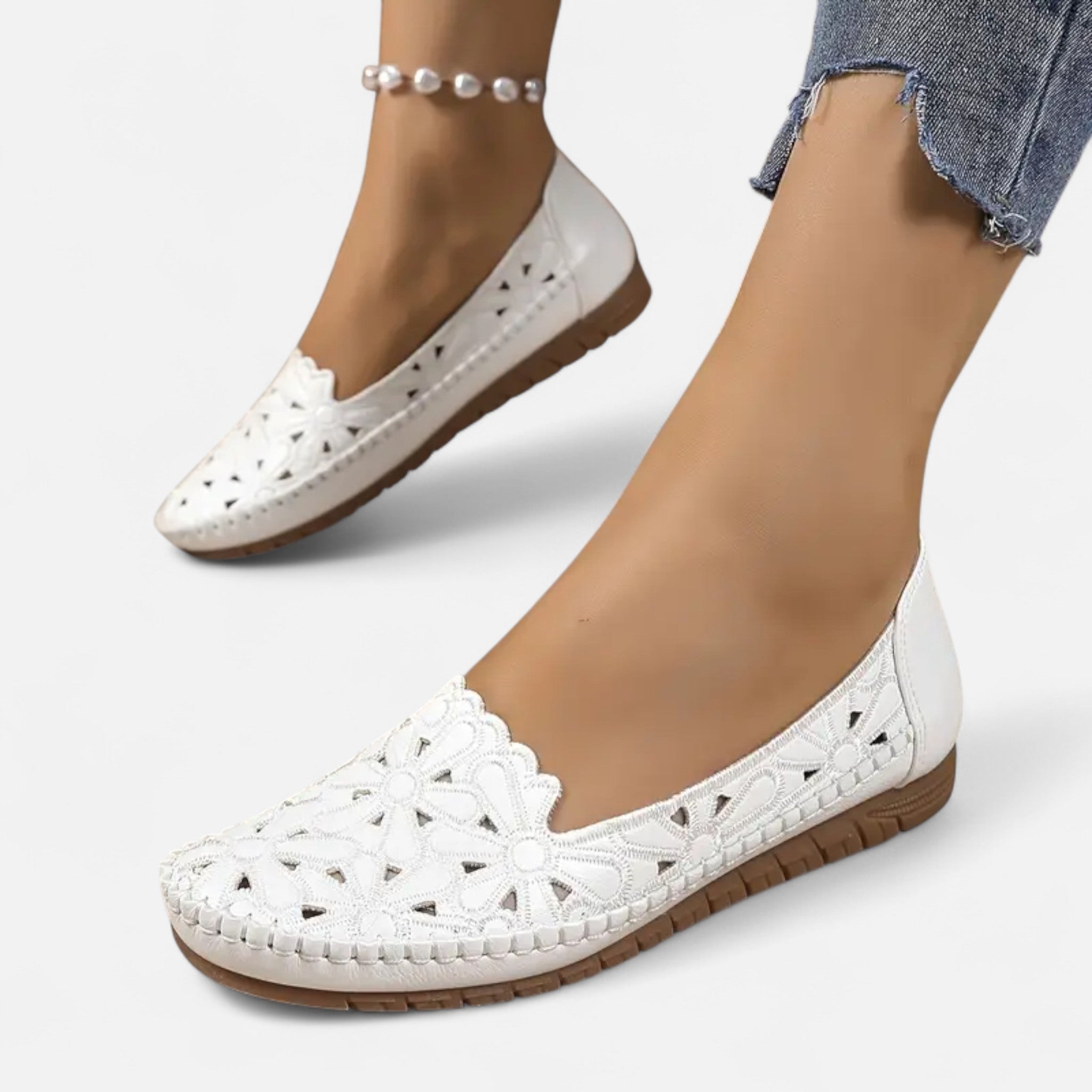 Leather Ballet Flats with Scalloped Cutout Detail