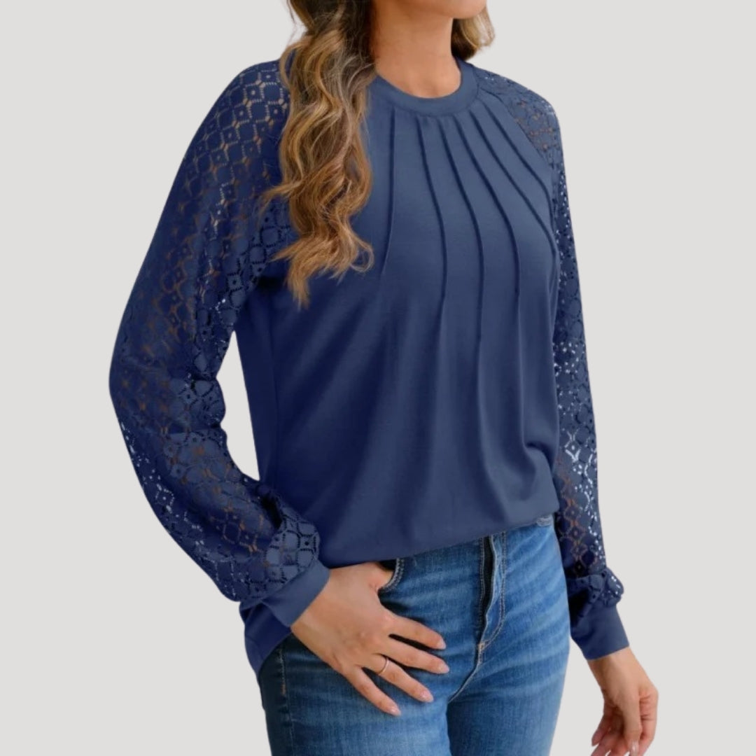Women's Lace Sleeve Pleated Blouse