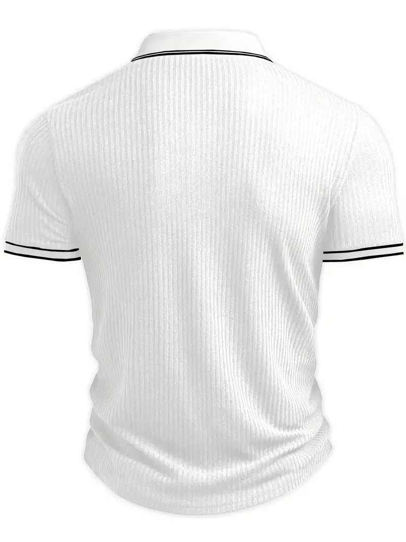 Ribbed Knit Polo with Contrast Placket Trim