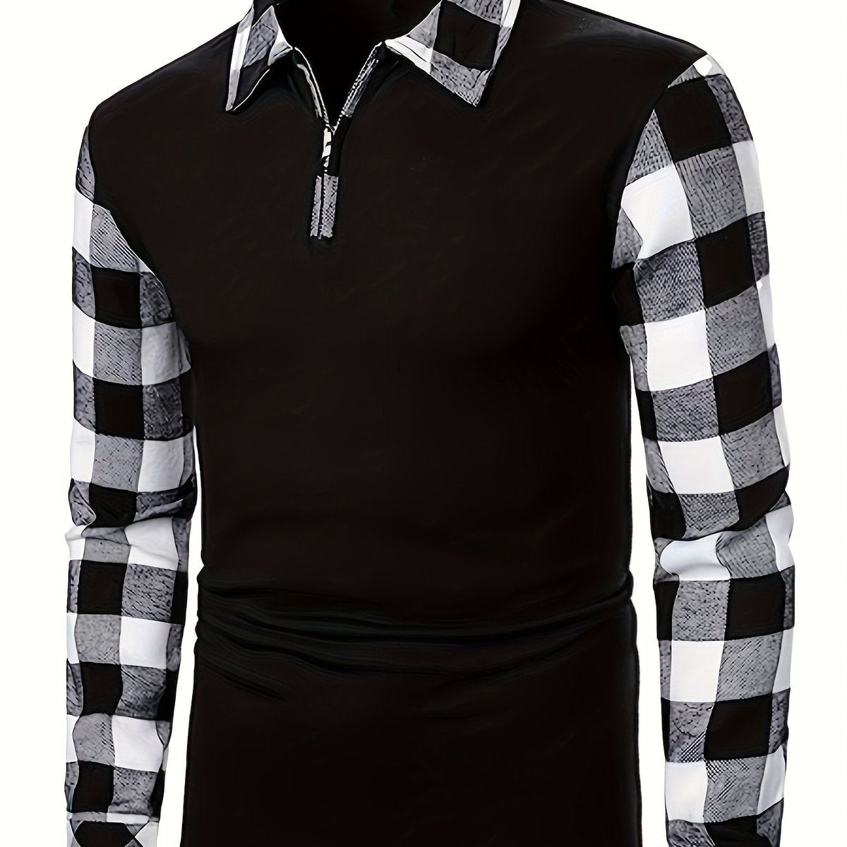 Chemise à carreaux demi-zippée pour homme | Manches contrastantes
