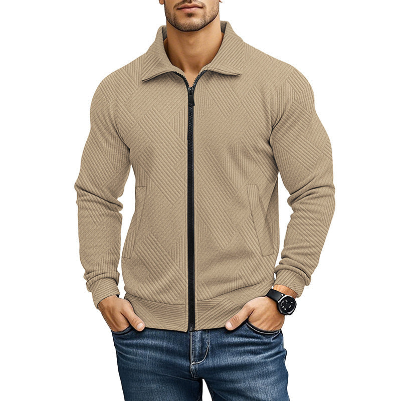 Men's Textured Full-Zip Knit Jacket with Polo Collar
