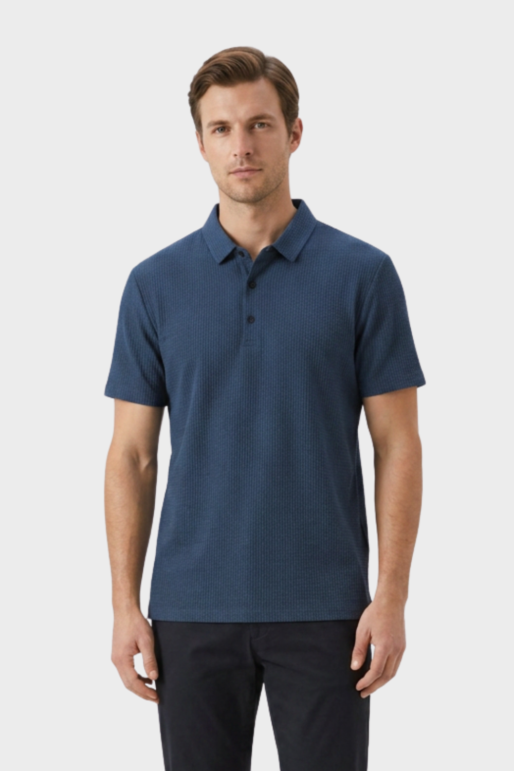 Men's Textured Polo Shirt | Short Sleeve Button Placket
