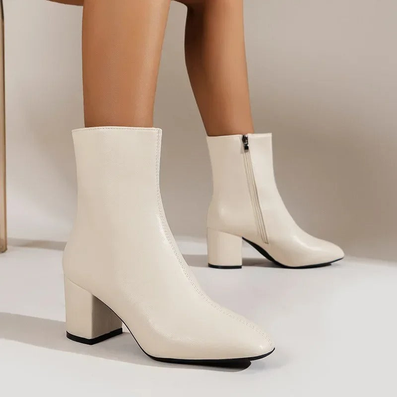 Women's Square-Toe Ankle Boots with Block Heel and Side Zip