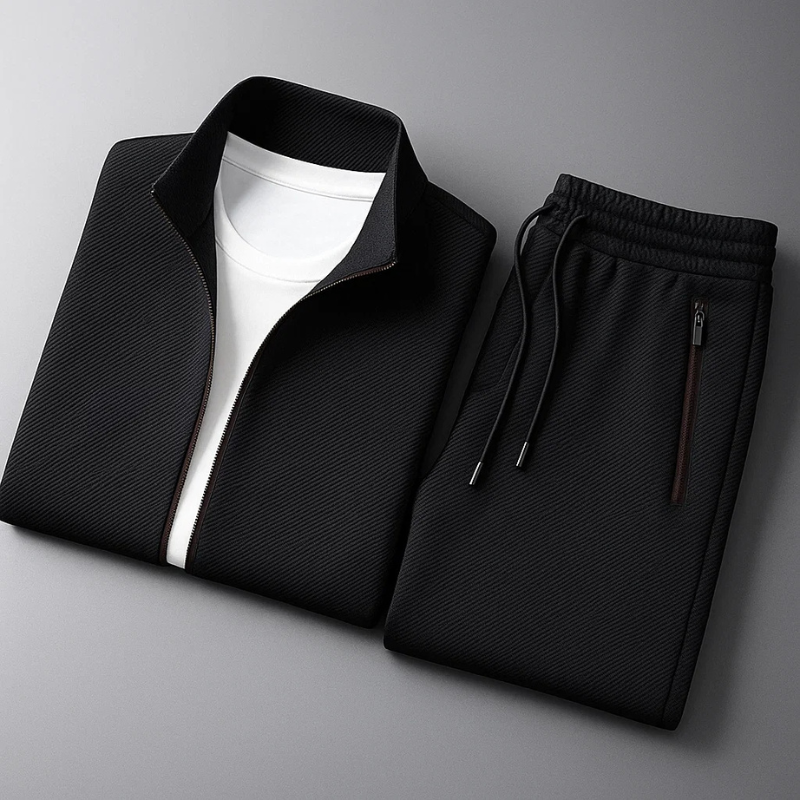 Men’s Textured Zip Jacket & Trousers Tracksuit Set