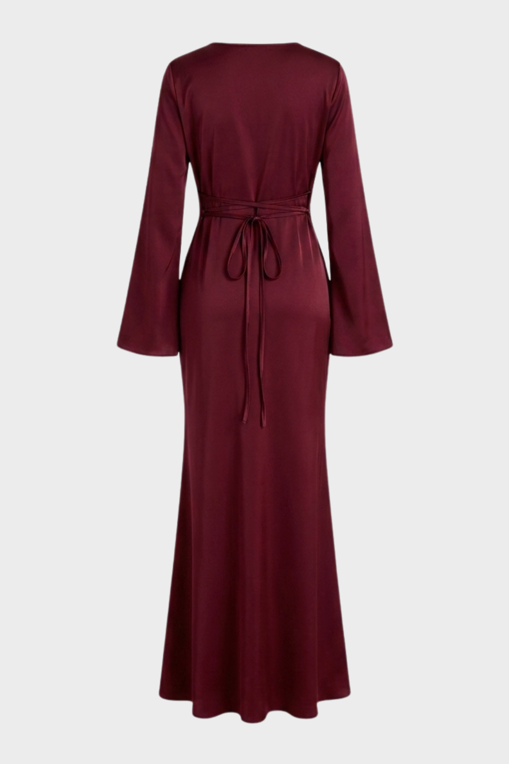 Satin Maxi Dress with Bell Sleeves and Scoop Neck