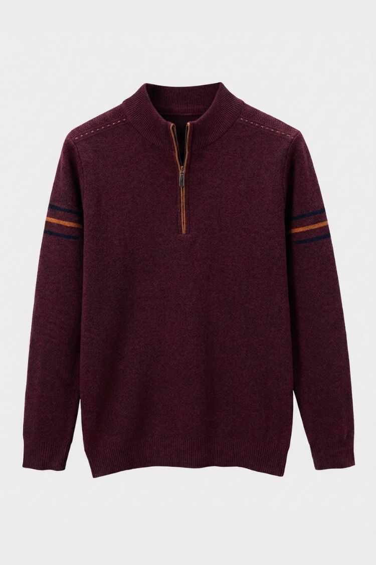 Men's Quarter-Zip Sweater | Striped Collared Knit