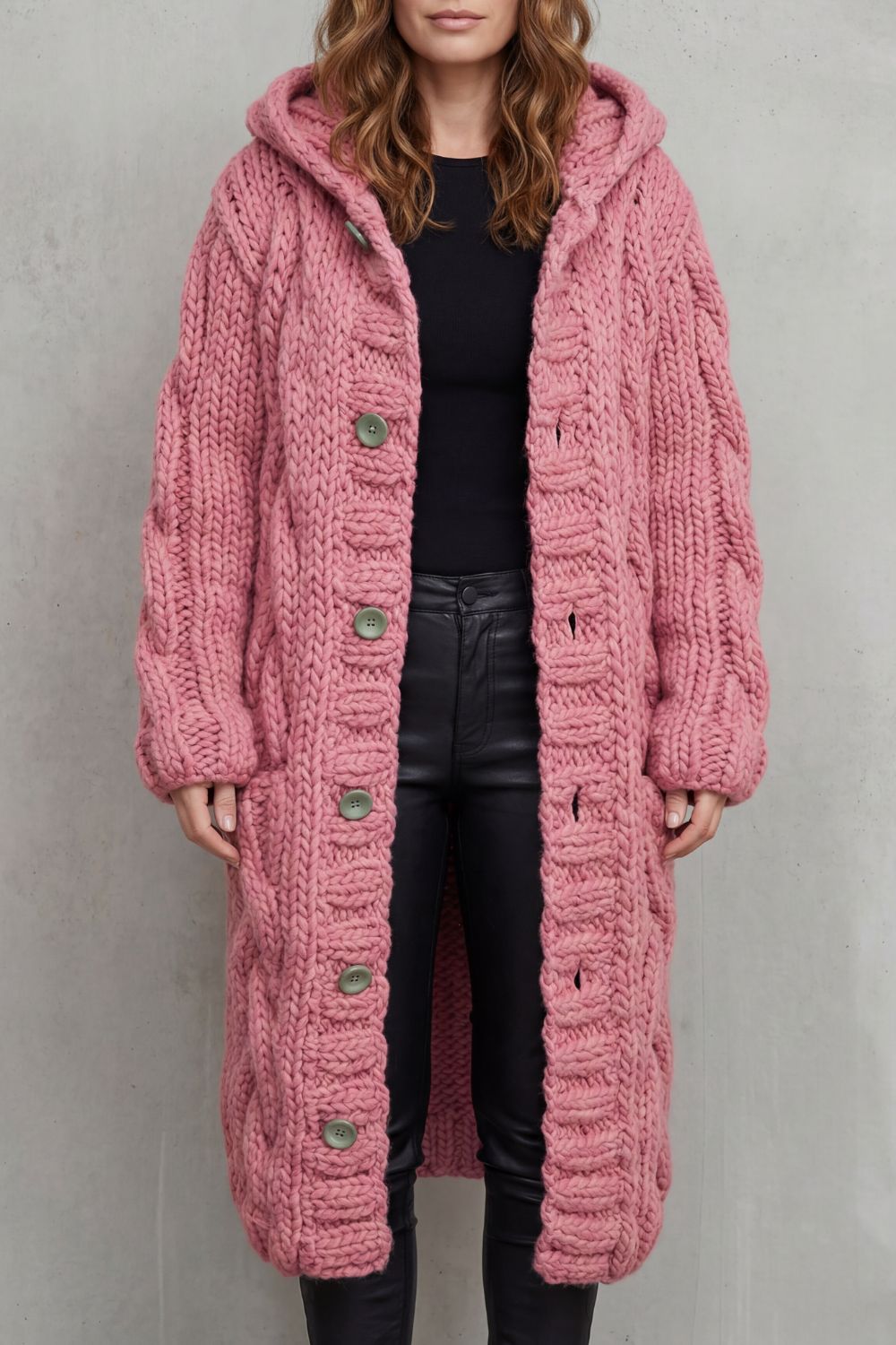 Women’s Chunky Knit Longline Hooded Cardigan