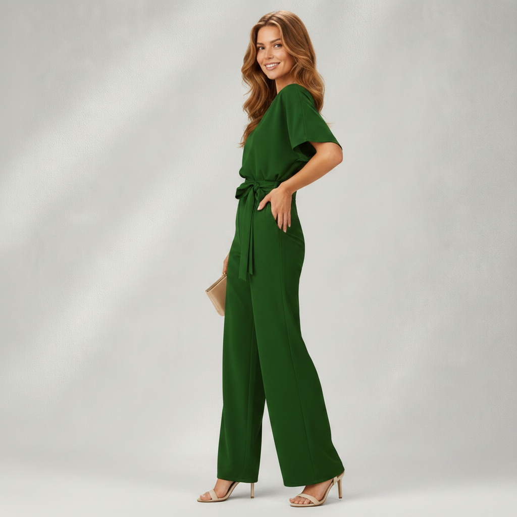 Wide-Leg Jumpsuit with Batwing Sleeves and Tie Waist