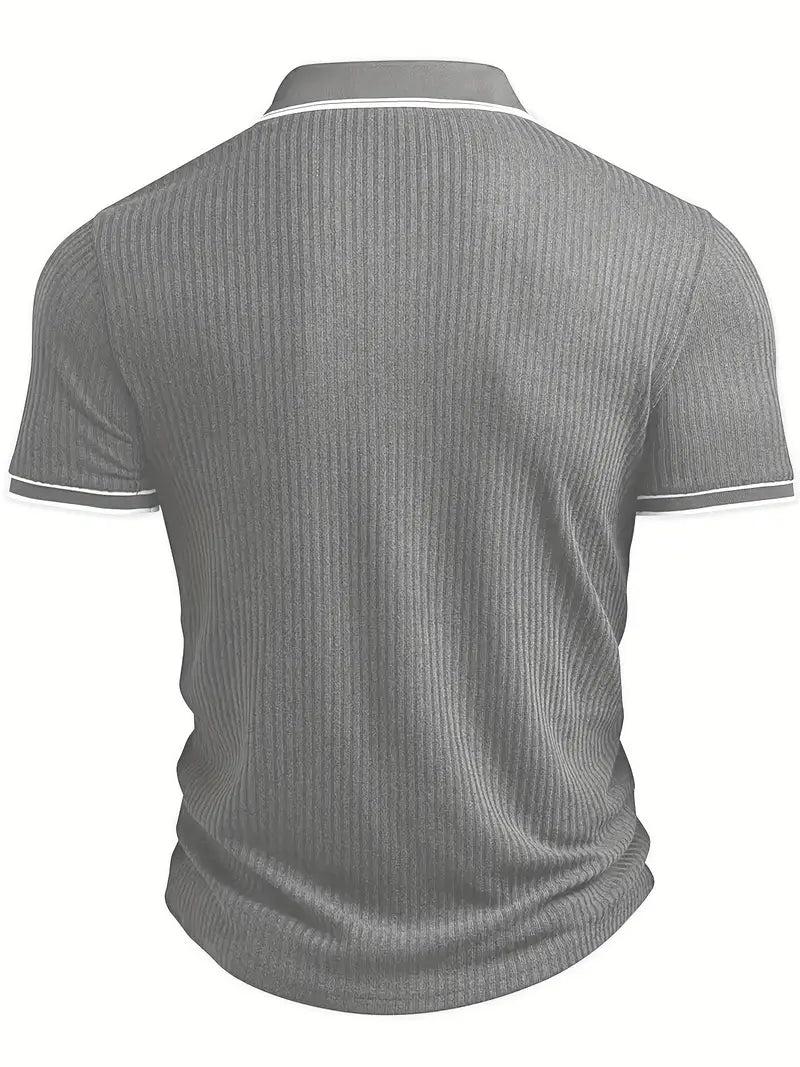 Ribbed Knit Polo with Contrast Placket Trim