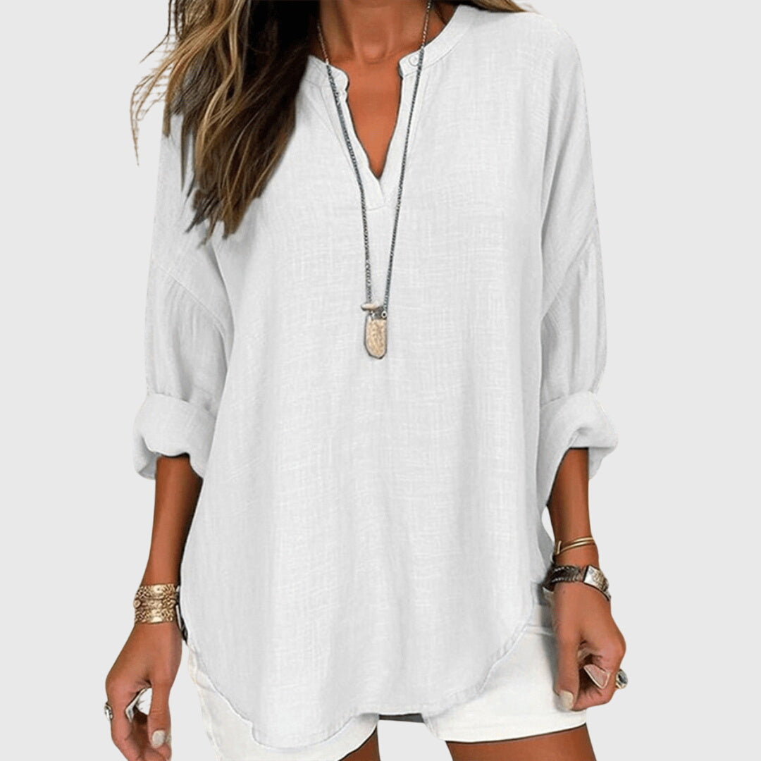 V-Neck Linen Blouse with Relaxed Fit