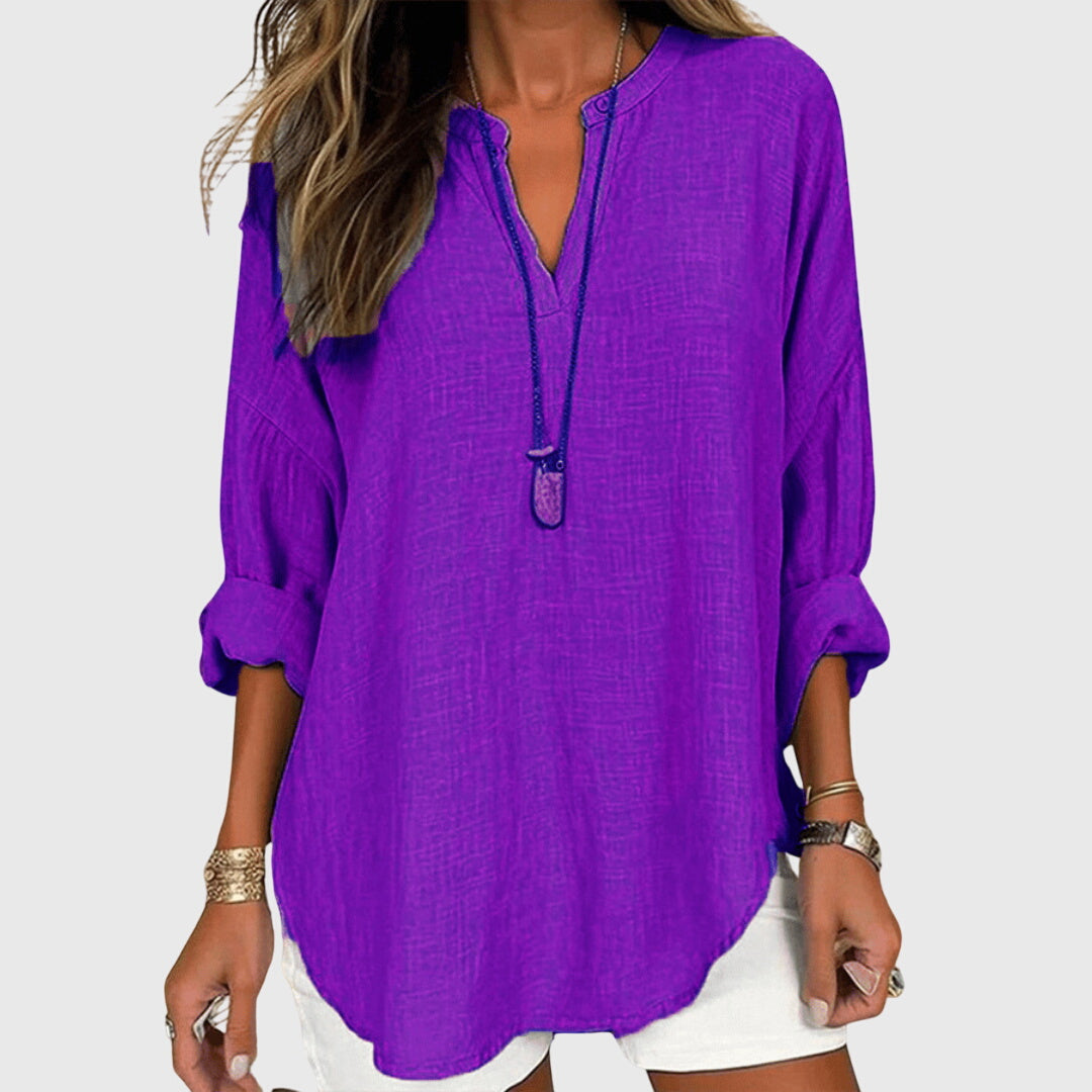 V-Neck Linen Blouse with Relaxed Fit