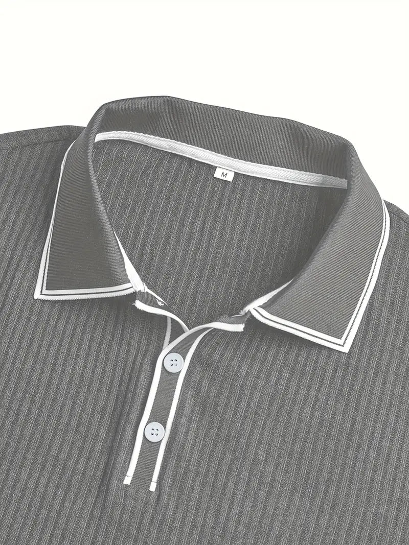 Ribbed Knit Polo with Contrast Placket Trim