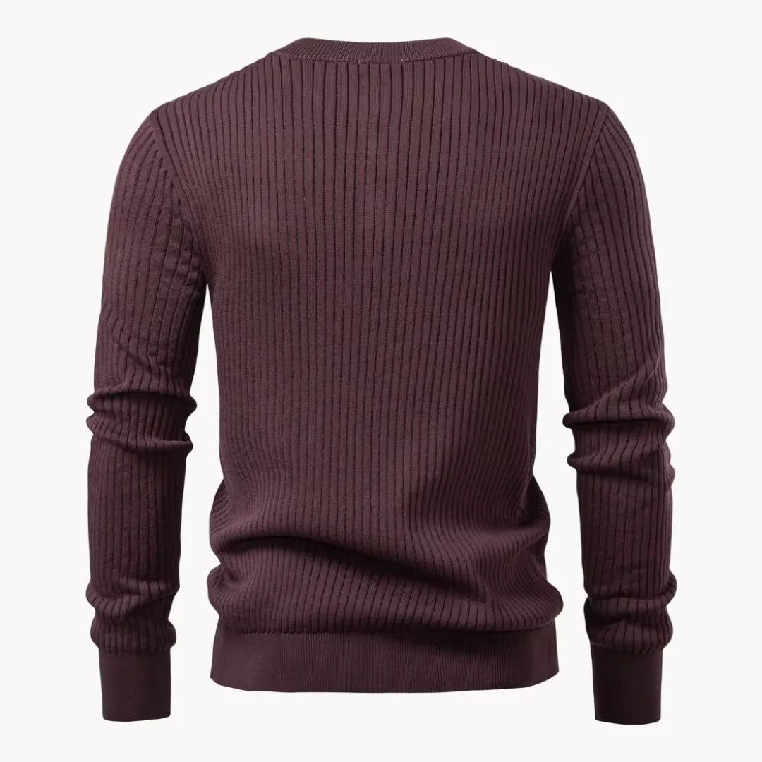 Men's Ribbed Henley Sweater with Button Neck