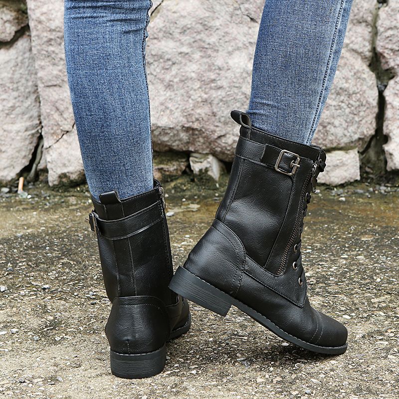 Women’s Lace-Up Ankle Boots with Side Zip & Buckle