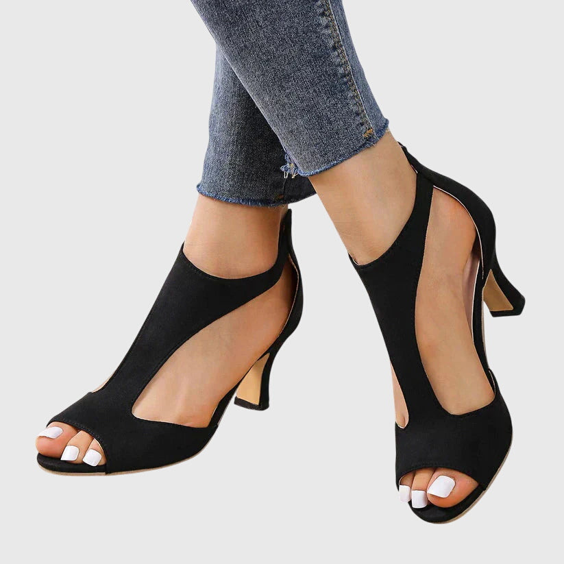 Peep-Toe Kitten Heel Sandals with Ankle Strap