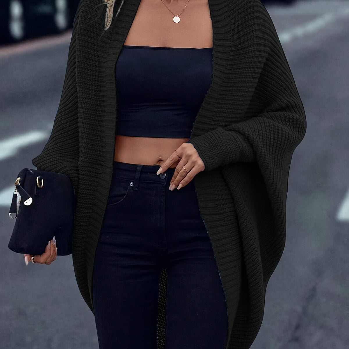 Cardigan long pour femme | Veste en maille ouverte sur le devant