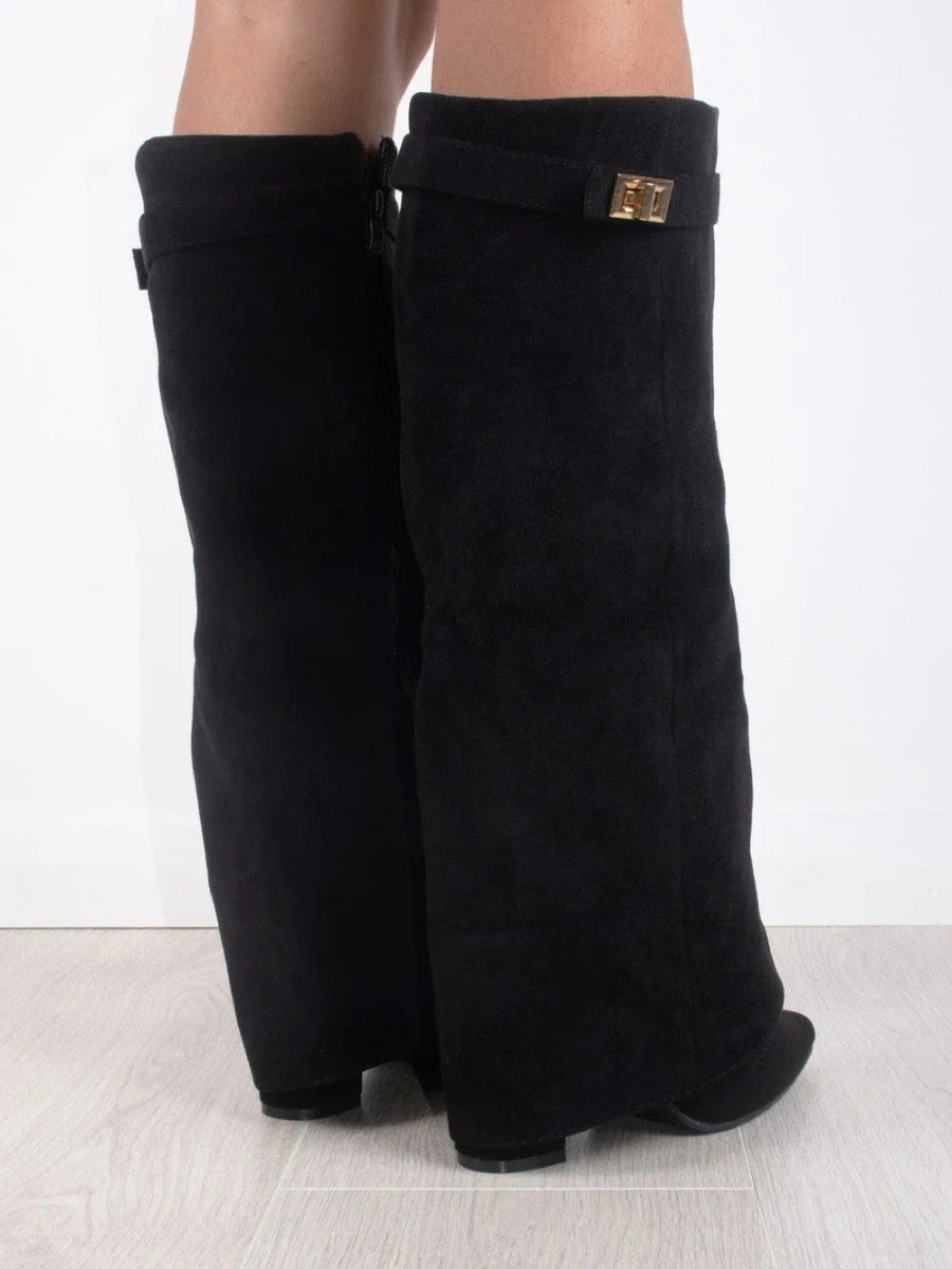 Women's Knee High Block Heel Boots with Side Zip