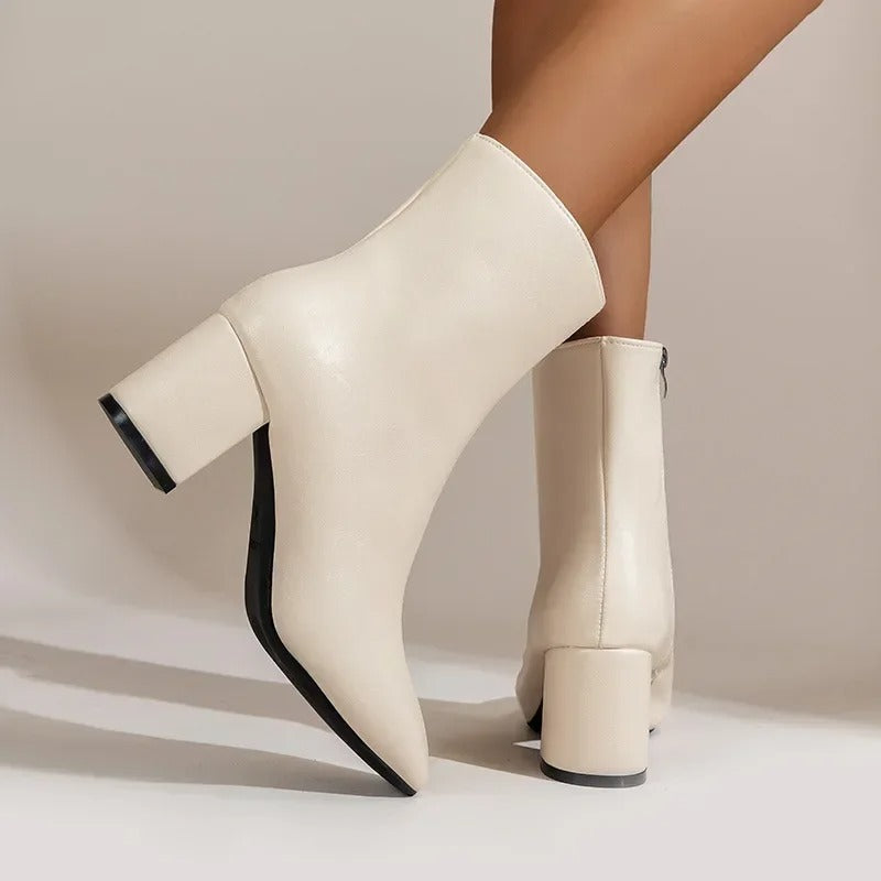 Women's Square-Toe Ankle Boots with Block Heel and Side Zip