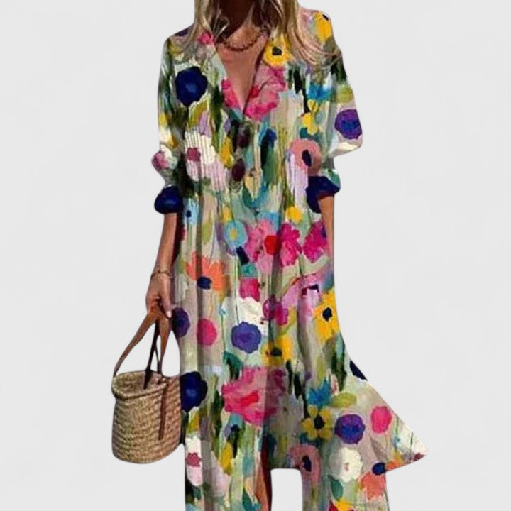 Floral Print Shirt Dress with Button Front