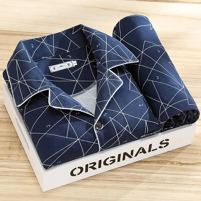 Men's Printed Pyjama Set with Contrast Piping