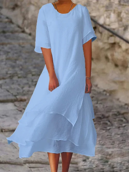 Loose Midi Dress with Tiered Ruffle Hem