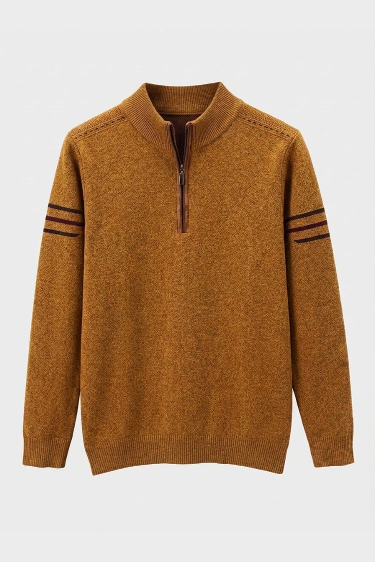 Men's Quarter-Zip Sweater | Striped Collared Knit