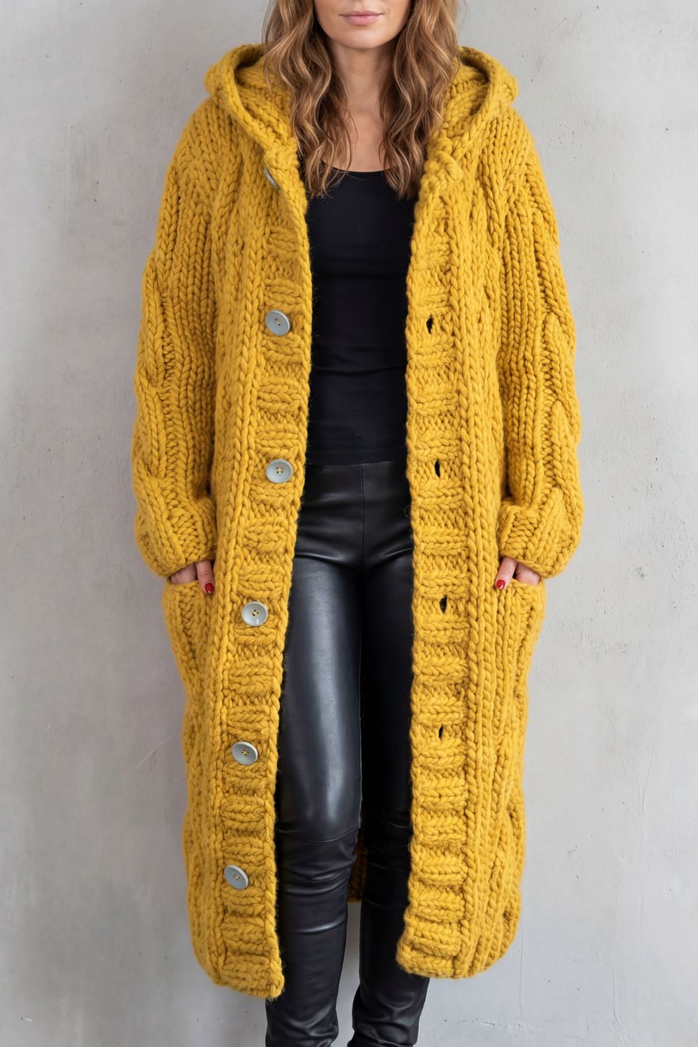Women’s Chunky Knit Longline Hooded Cardigan