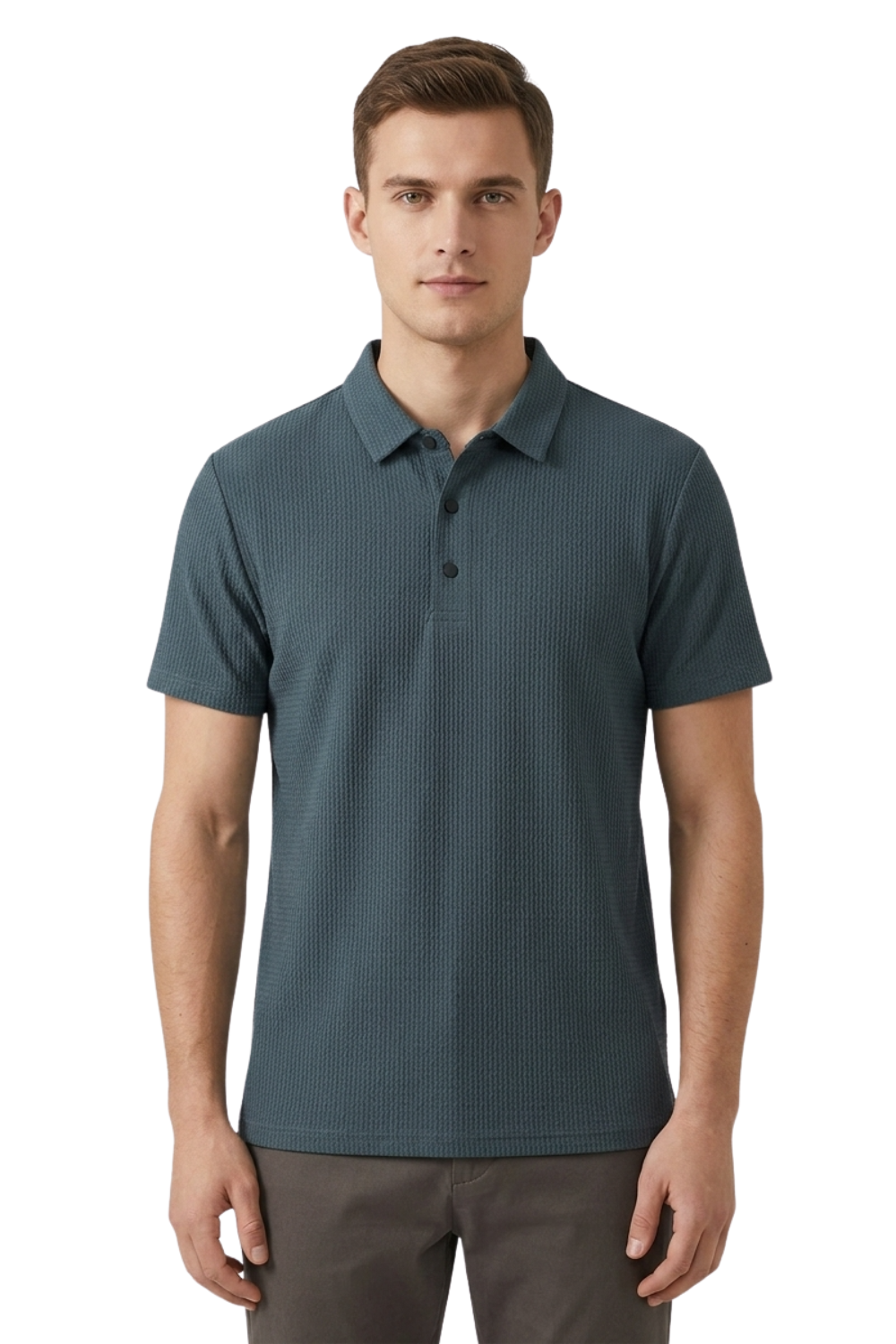 Men's Textured Polo Shirt | Short Sleeve Button Placket