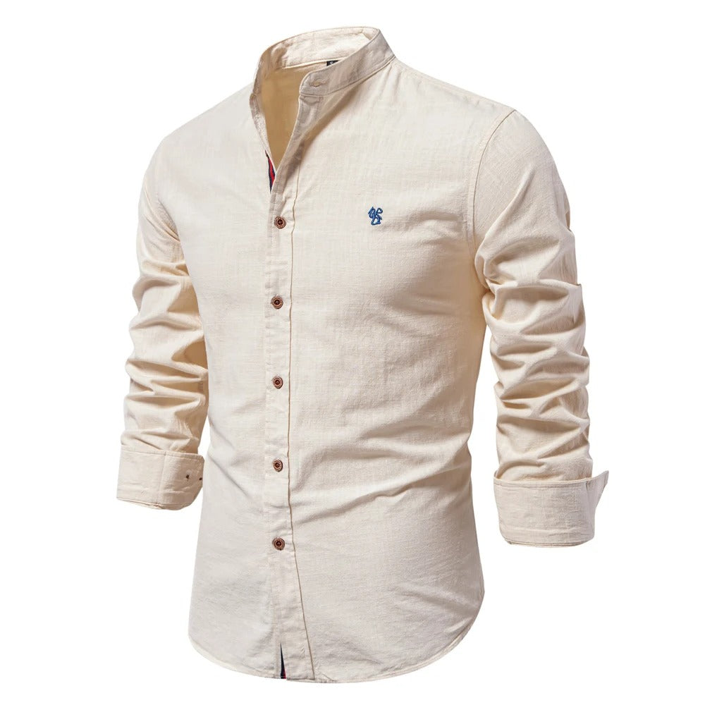 Men's Mandarin Collar Shirt with Contrast Placket