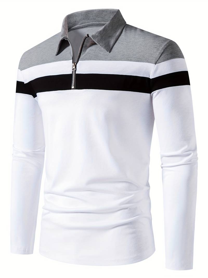 Men's Quarter Zip Colour Block Polo Shirt