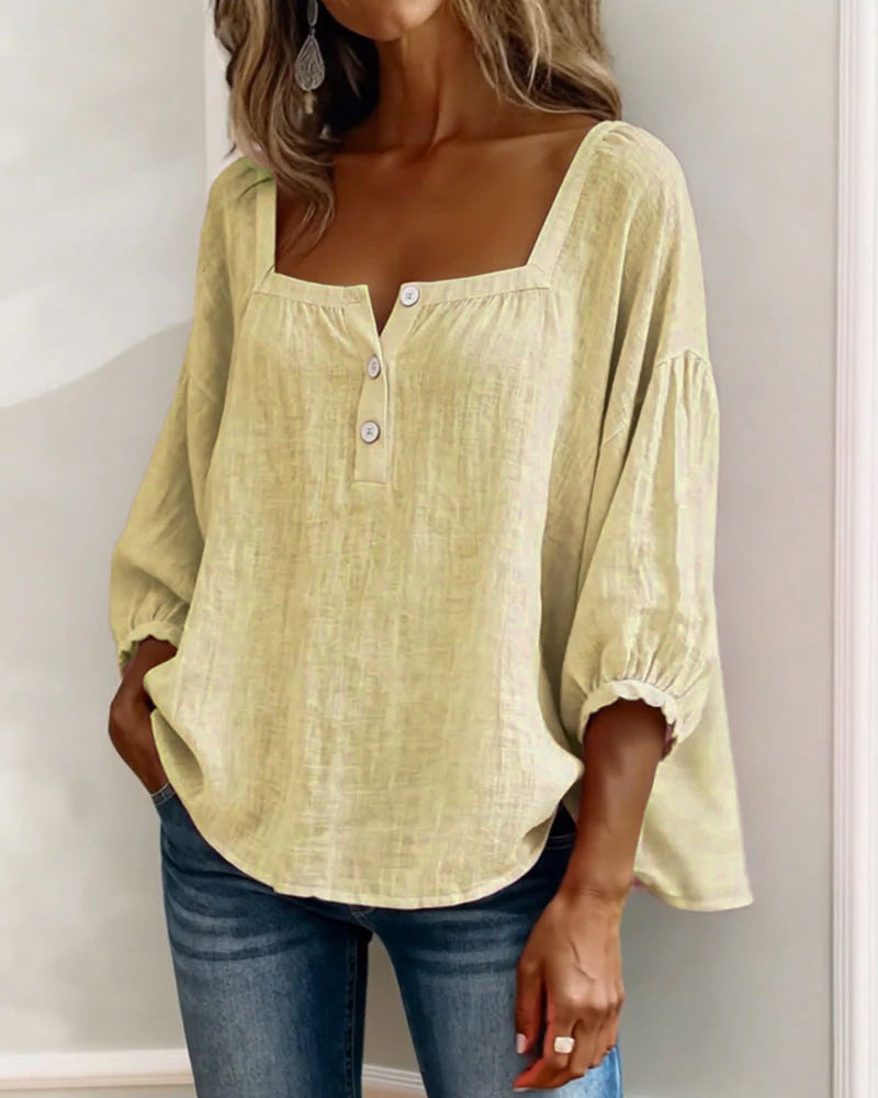 Women's Relaxed Square Neck Button Blouse