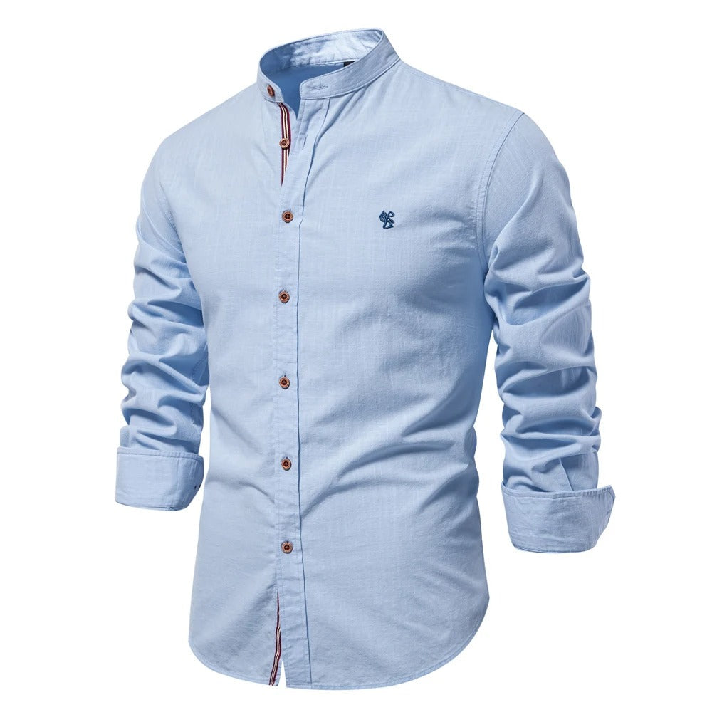 Men's Mandarin Collar Shirt with Contrast Placket