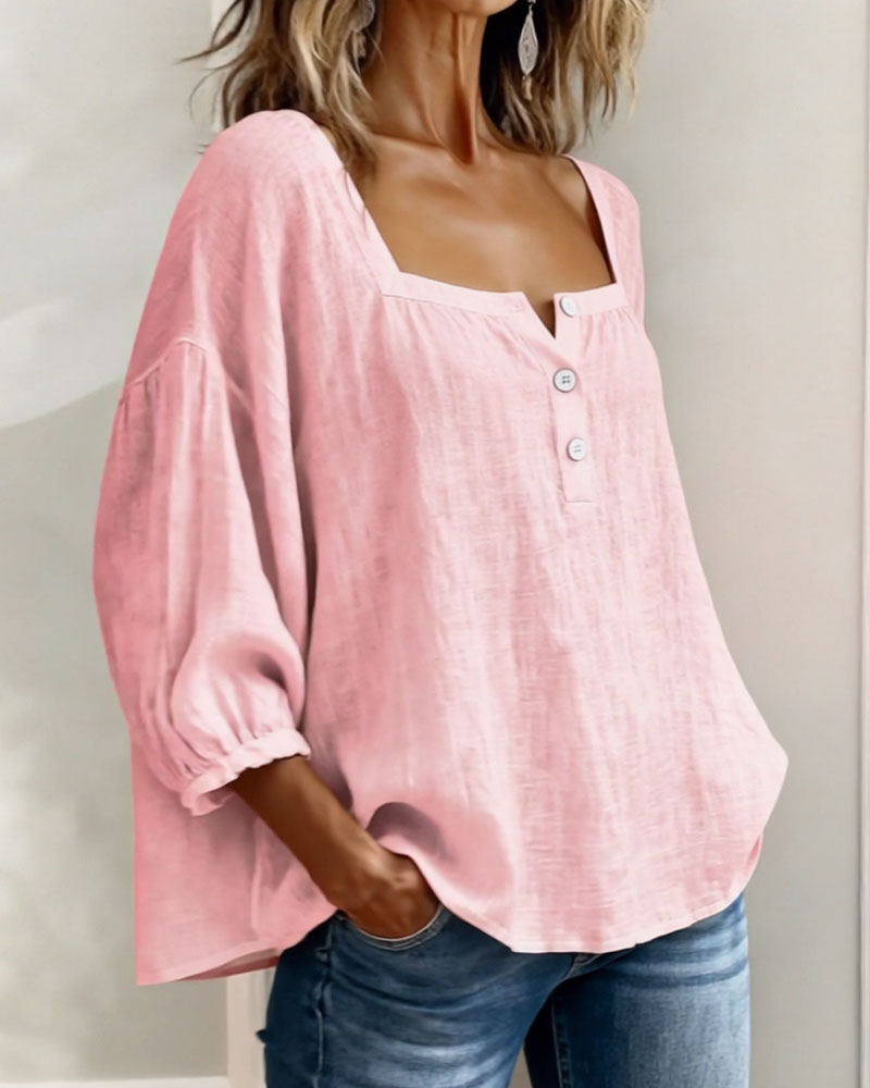 Women's Relaxed Square Neck Button Blouse