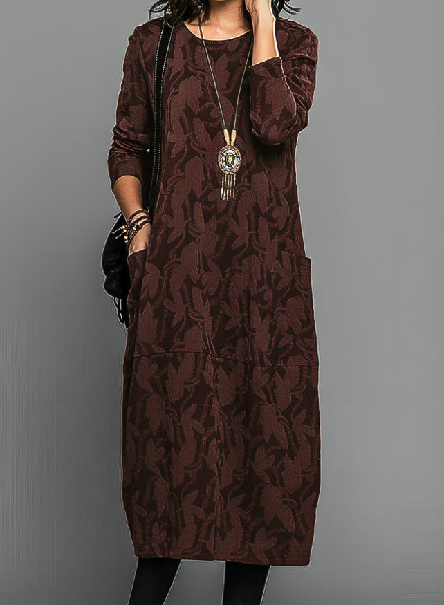 Jacquard Tunic Dress with Long Sleeves and Pockets