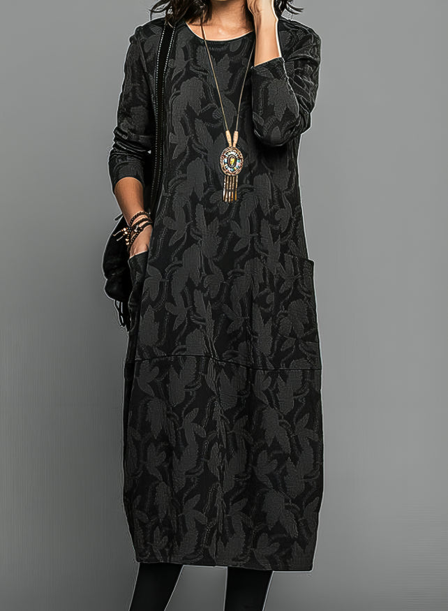 Jacquard Tunic Dress with Long Sleeves and Pockets