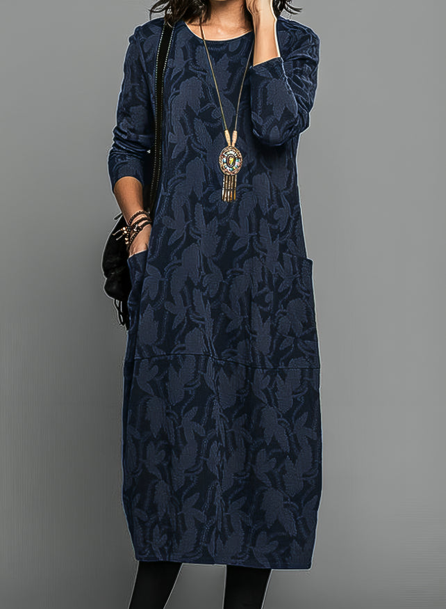 Jacquard Tunic Dress with Long Sleeves and Pockets