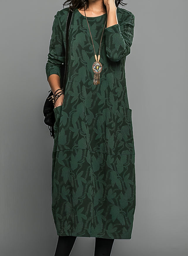 Jacquard Tunic Dress with Long Sleeves and Pockets