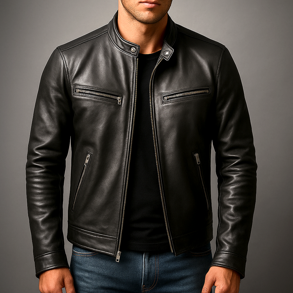 Leather Biker Jacket with Zip Pockets