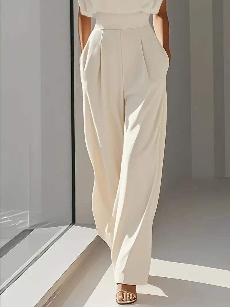 Sleeveless Wide-Leg Jumpsuit with Draped Cowl Neckline