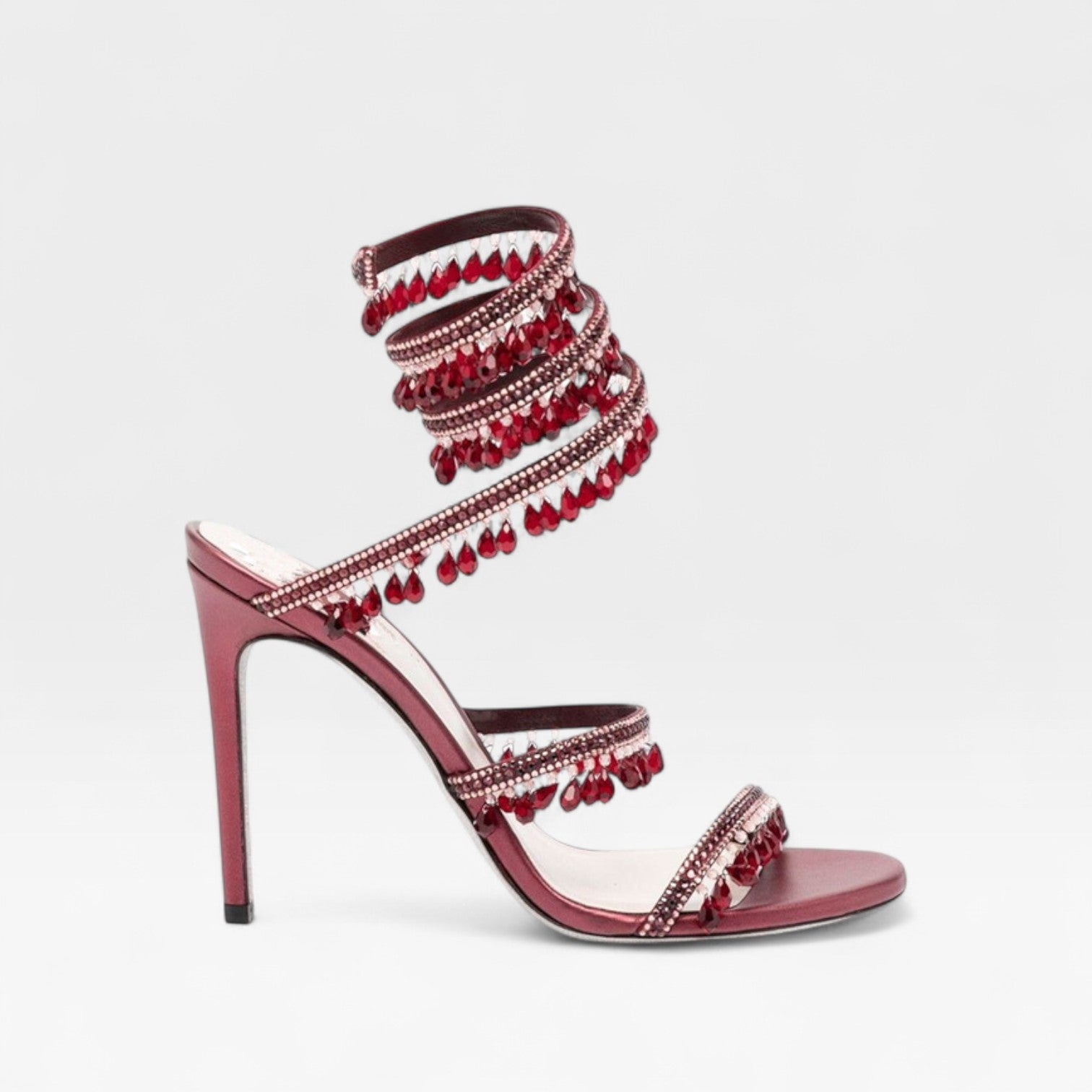 Stiletto Sandals with Spiral Wrap and Fringe Beading