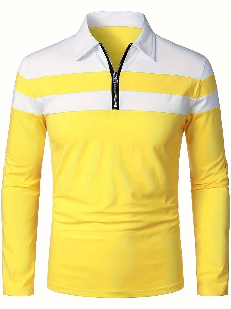 Men's Quarter Zip Colour Block Polo Shirt