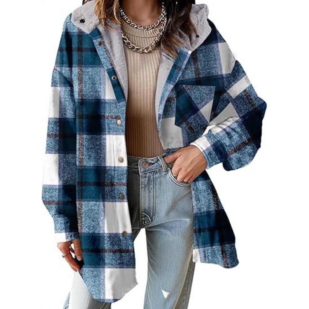 Women's Oversized Check Hooded Shirt Jacket