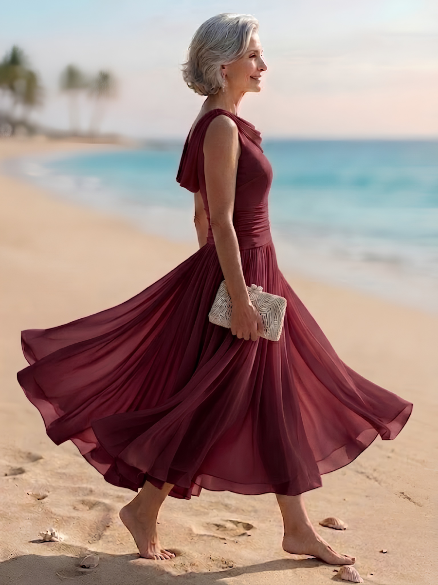 Occasion Dress with Boat Neck and Cap Sleeves