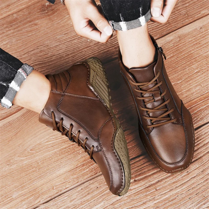 Men's Leather Ankle Boots | Brown Lace-Up