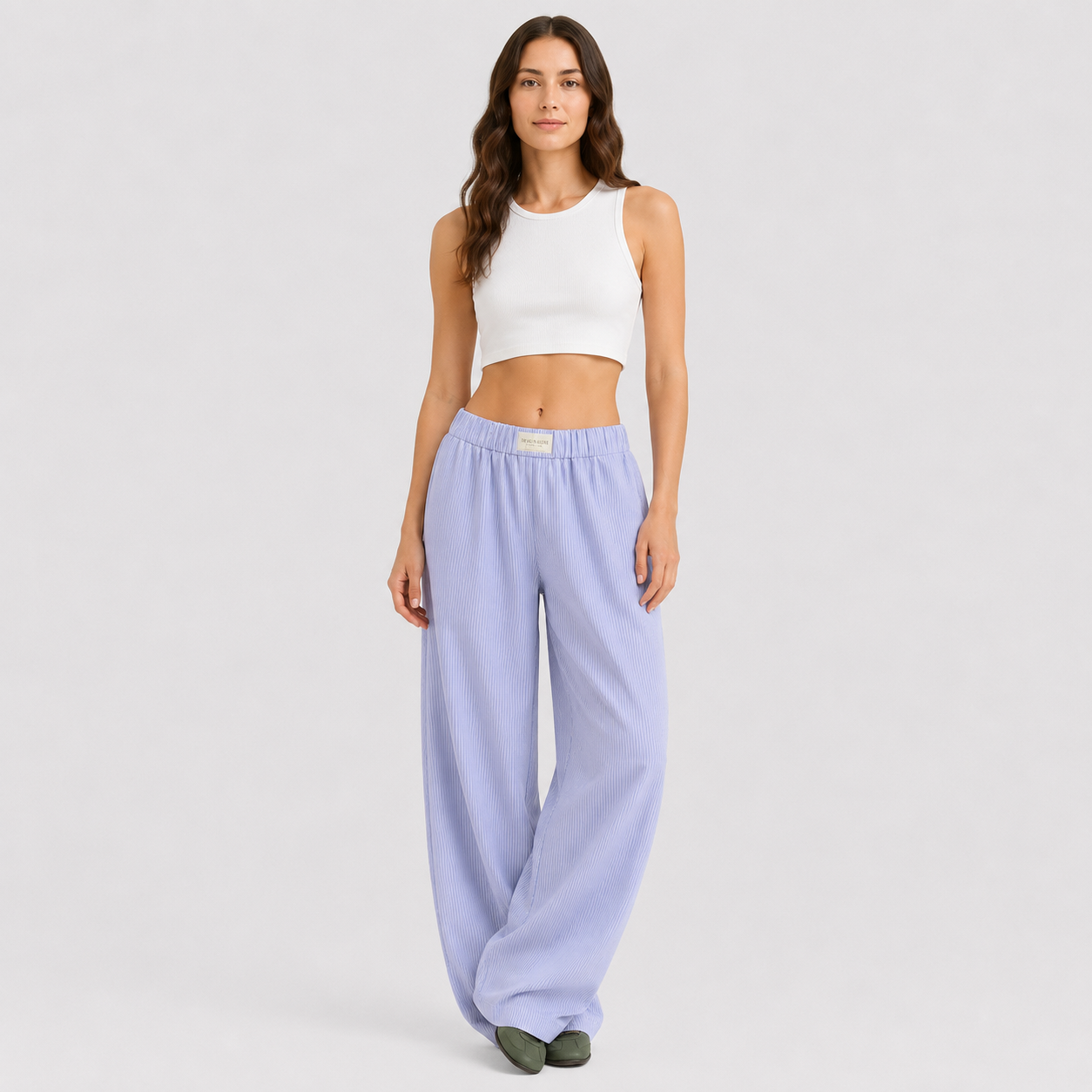 Pinstripe Wide-Leg Trousers with High-Waisted Fit