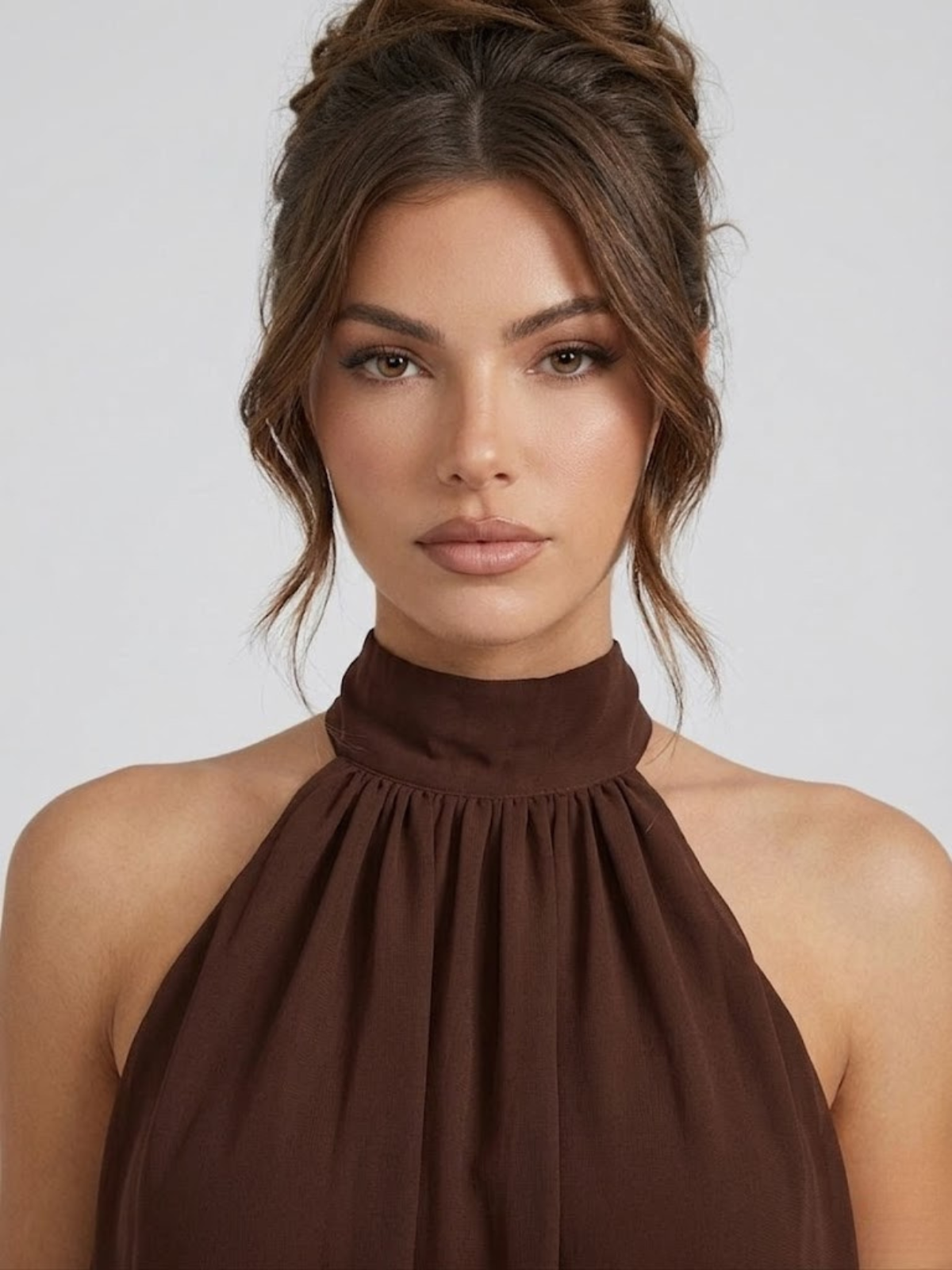 Halter Neck Chiffon Mini Dress with Tiered Hem